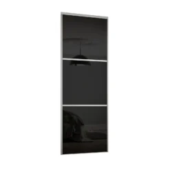 Linear Sliding Wardrobe Door 3 Panel Black Glass With Silver Frame (W)914mm
