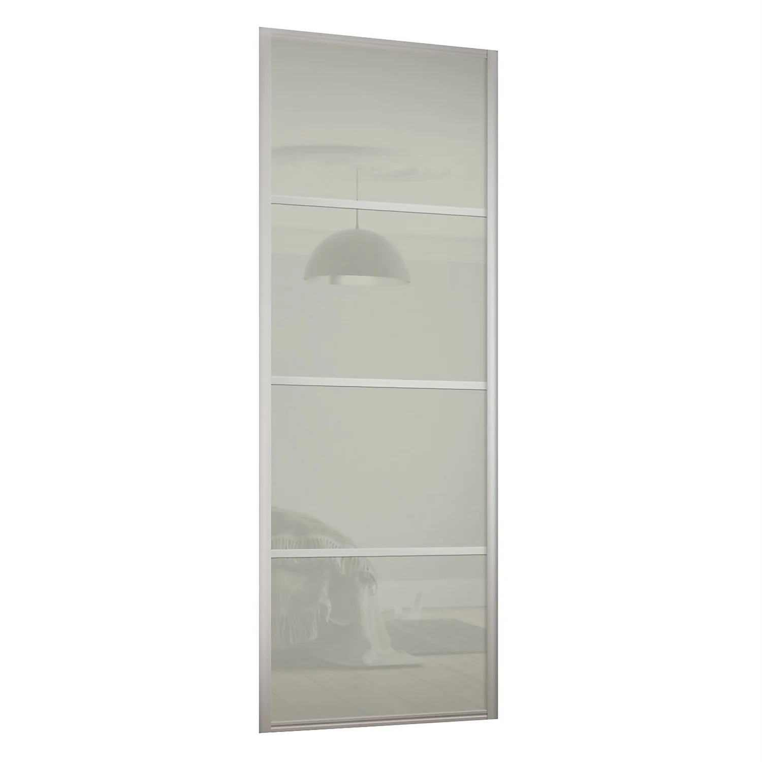 Ellipse Sliding Wardrobe Door 4 Panel Arctic White Glass With Aluminium Frame (W)914mm