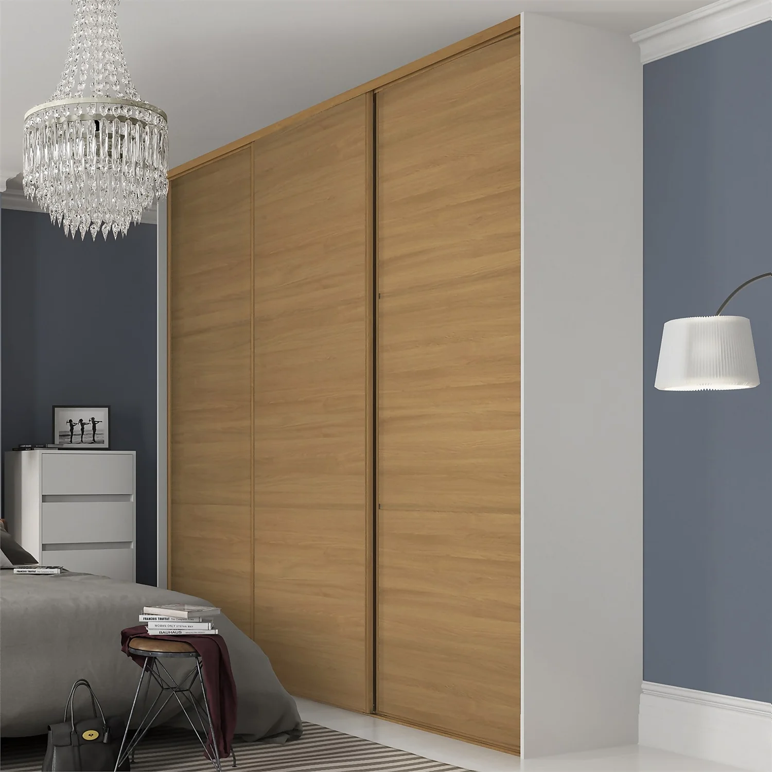 Linear Sliding Wardrobe Door 3 Panel Oak With Oak Frame (W)610mm - Image 2