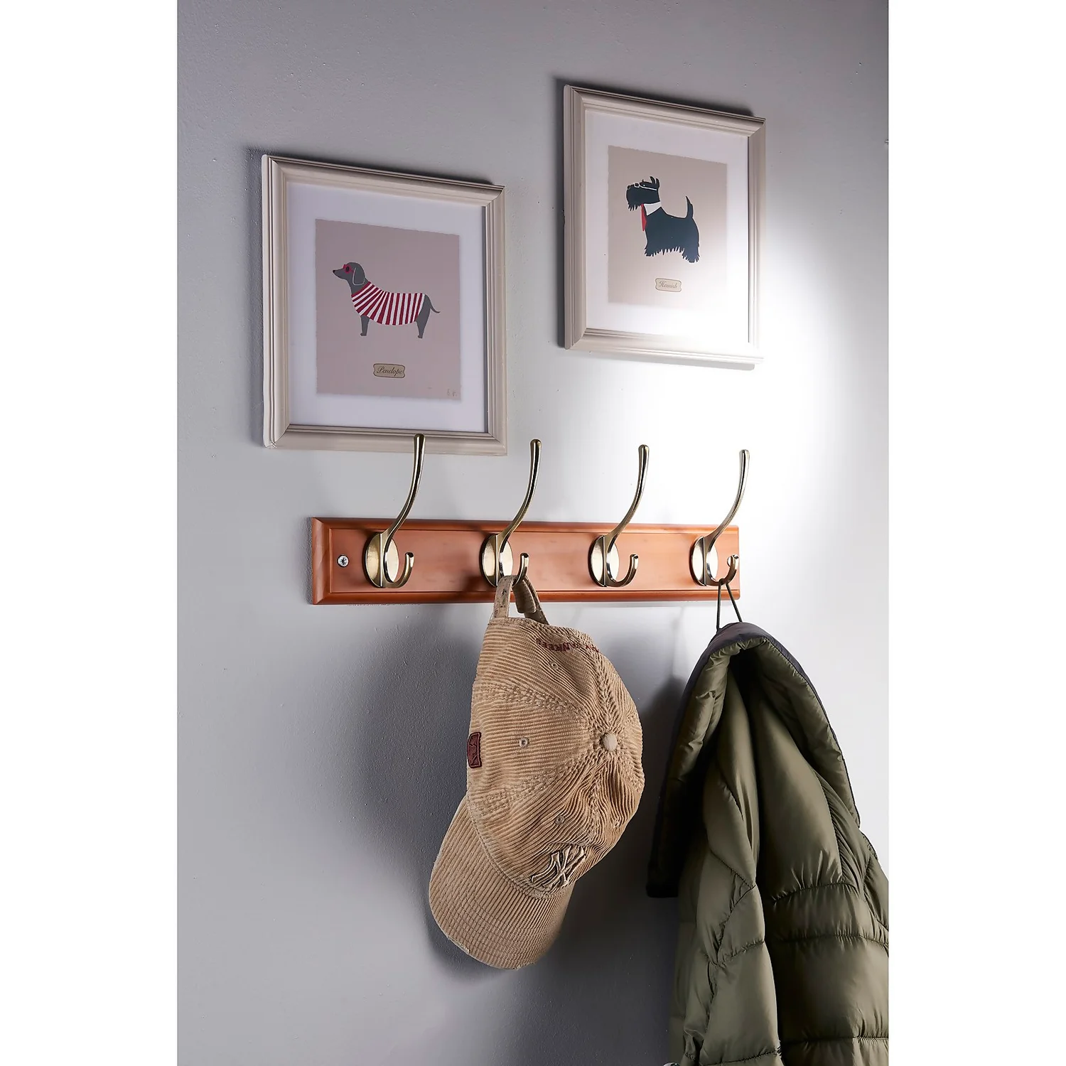 None Beech Victorian Hook Rail - Antique Brass - 4 Hooks - Image 2