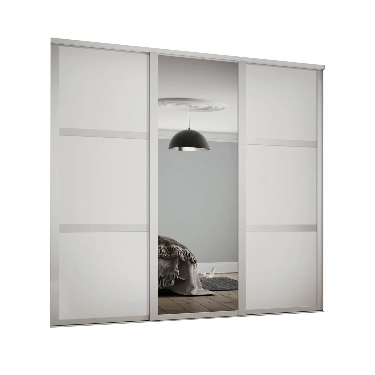 Shaker 3 Door Sliding Wardrobe Kit White Panel / Mirror With White Frame (W)2592 X (H)2260mm
