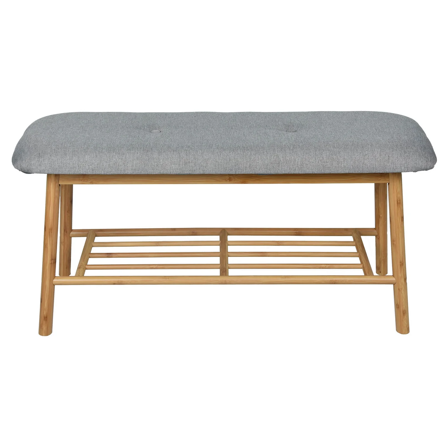 Bamboo Shoe Bench With Grey Cushion Seat