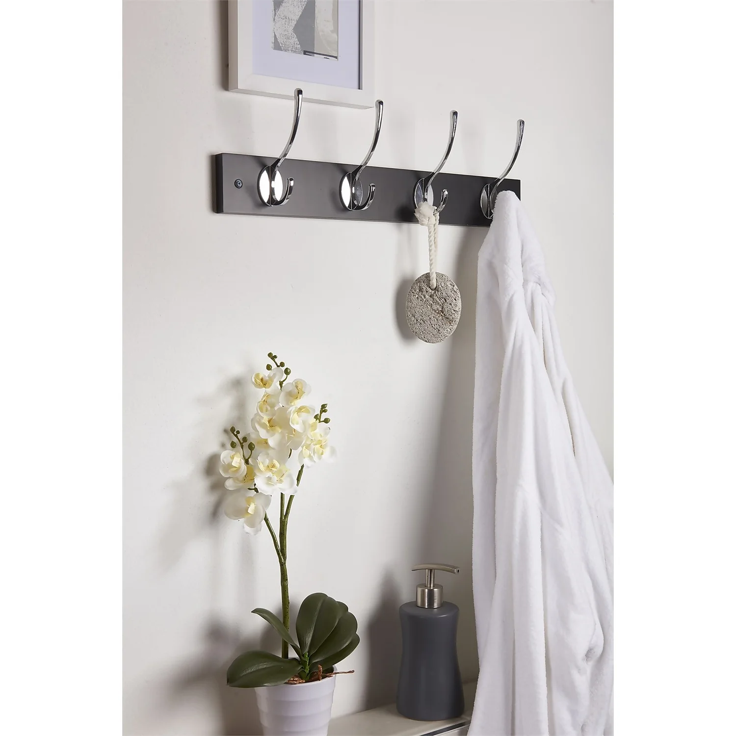 4 Victorian Chrome Hooks On Black Bloc Board - Image 2