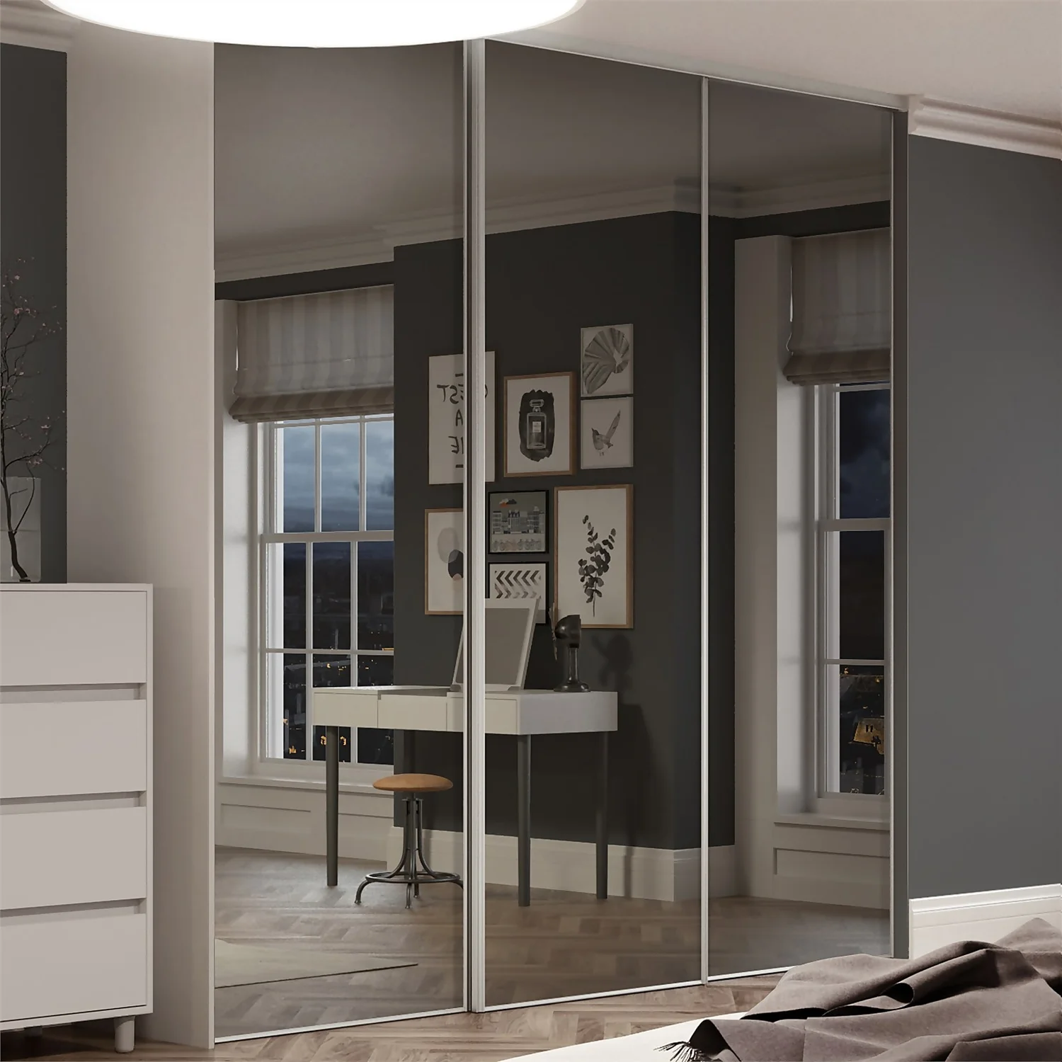 Classic Sliding Wardrobe Door Mirror With Silver Frame (W)914mm - Image 2
