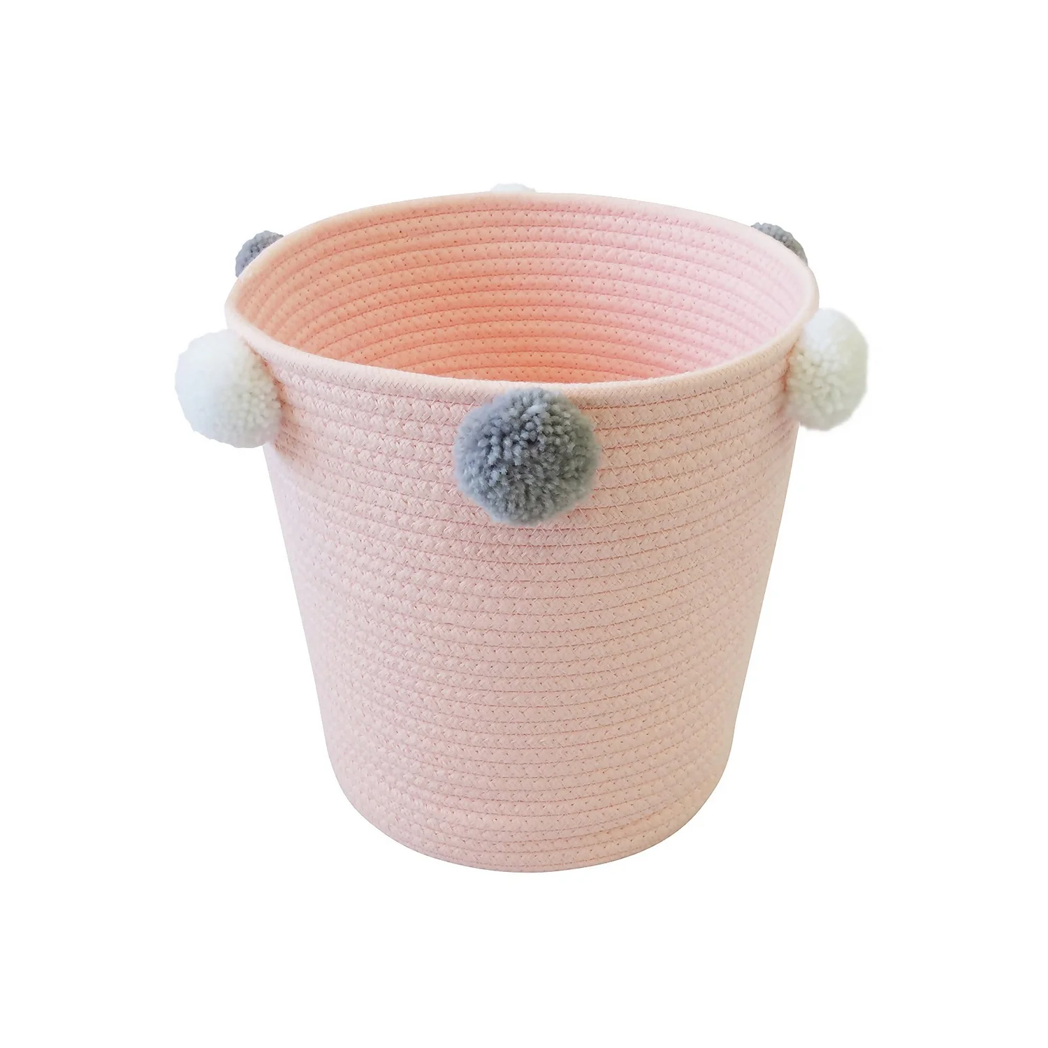 Round Cotton Rope Blush Pom Pom Basket - Image 3