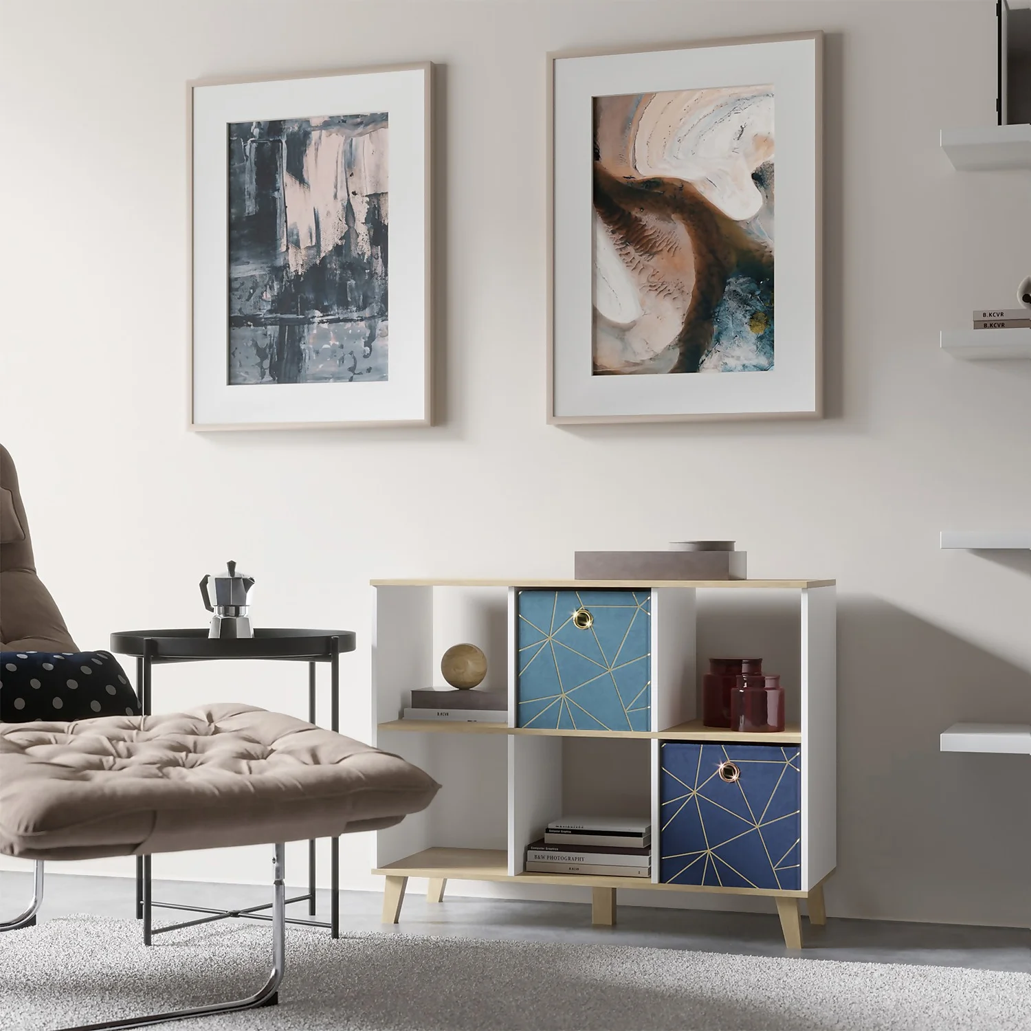 Clever Cube Velvet Geometric Insert - Navy & Gold - Image 2