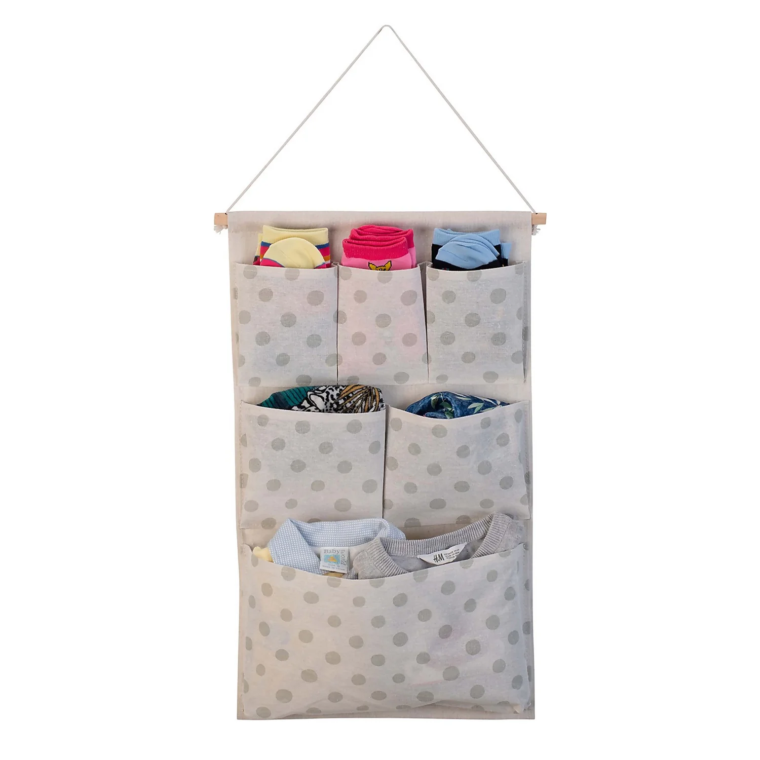 None Flexi Storage Kids 6 Pocket Hanging Organiser - White & Grey Polka Dot - Image 2