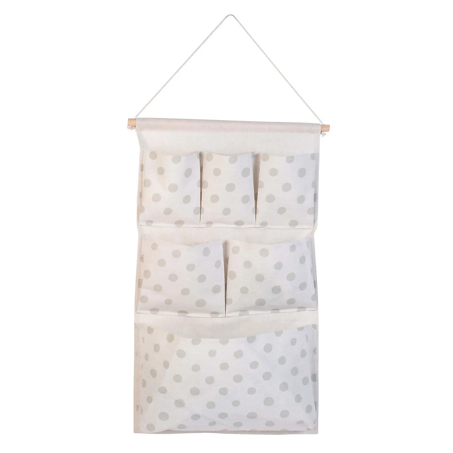 None Flexi Storage Kids 6 Pocket Hanging Organiser - White & Grey Polka Dot - Image 3