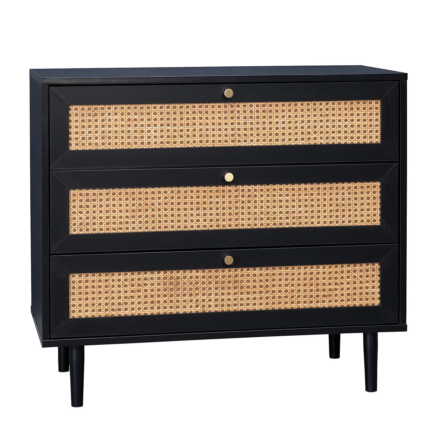 Kubu Rattan 3 Drawer Chest - Black