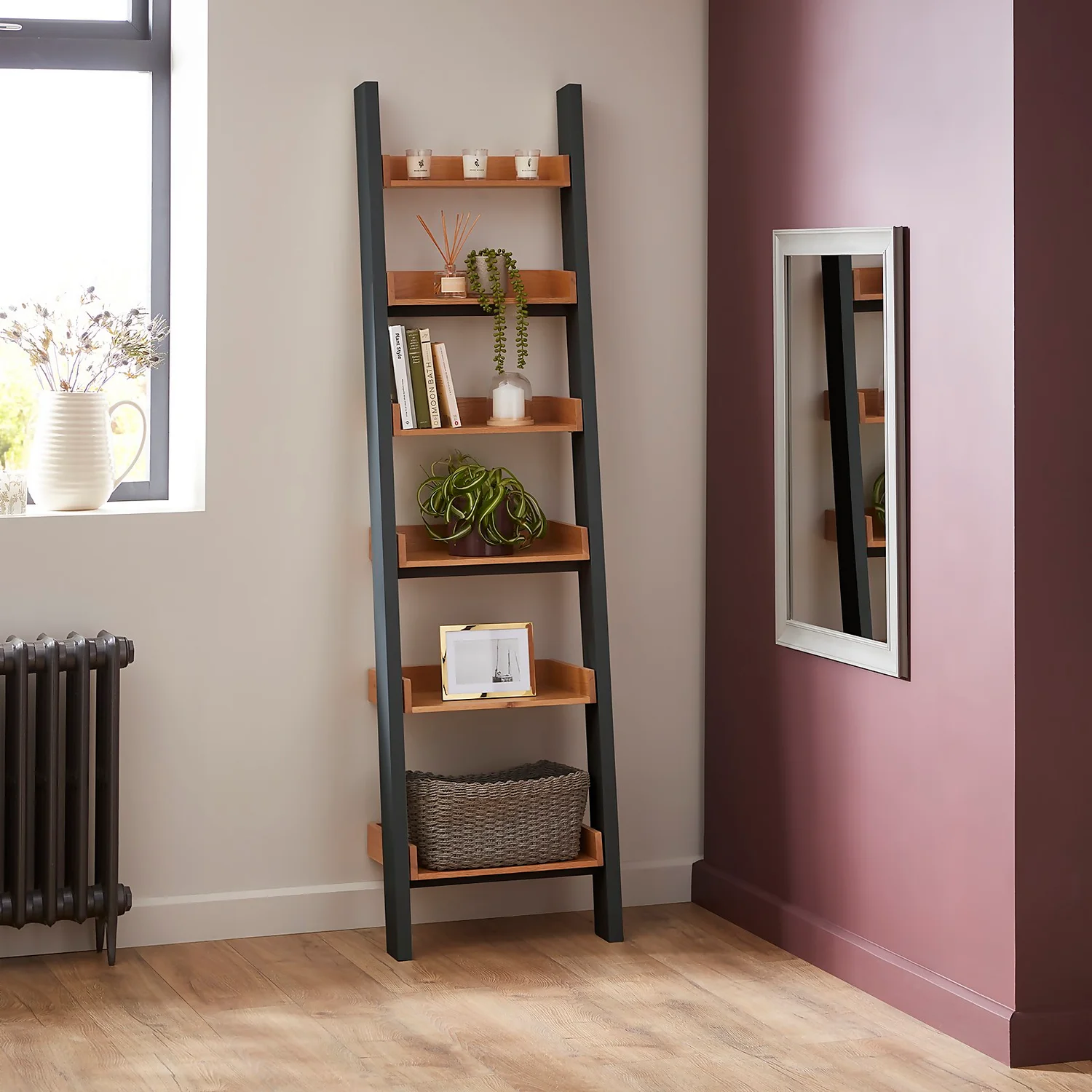 Ashstead Ladder Shelf - Oak & Charcoal - Image 2