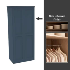 House Beautiful Realm Fitted Look Double Wardrobe, Oak Effect Carcass - Navy Blue Shaker Doors (W) 1001mm X (H) 2256mm