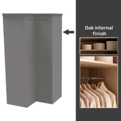 House Beautiful Realm Fitted Look Corner Wardrobe, Oak Effect Carcass - Grey Shaker Doors (W) 1103mm X (H) 2256mm