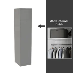House Beautiful Honest Fitted Look Single Wardrobe, White Carcass - Gloss Grey Slab Door (W) 490mm X (H) 2226mm