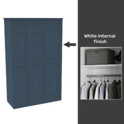 House Beautiful Realm Fitted Look Triple Wardrobe, White Carcass - Navy Blue Shaker Doors (W) 1451mm X (H) 2256mm