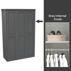 House Beautiful Realm Fitted Look Triple Wardrobe, Grey Carcass - Carbon Grey Shaker Doors (W) 1451mm X (H) 2256mm