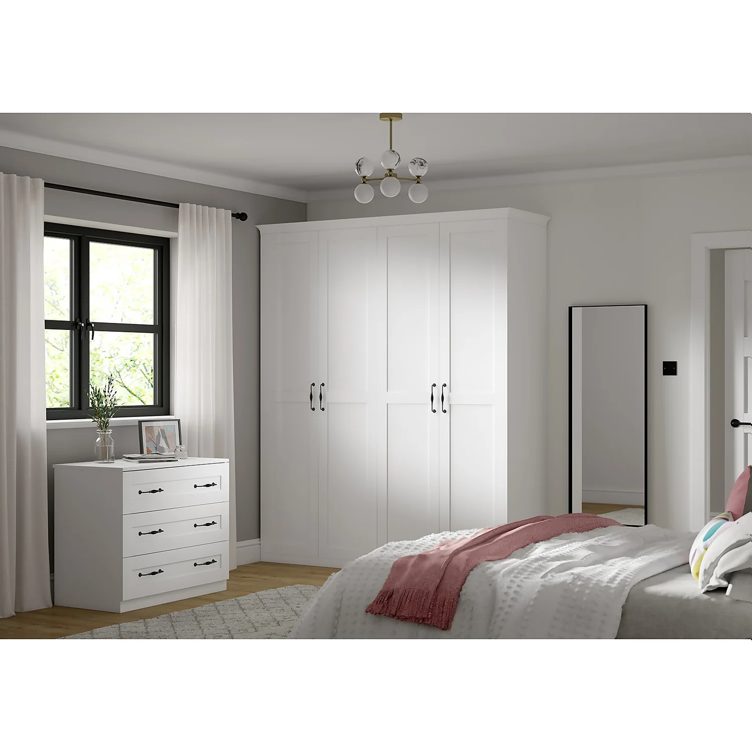 House Beautiful Realm Fitted Look Quad Wardrobe, Grey Carcass - White Shaker Doors (W) 1901mm X (H) 2256mm - Image 2