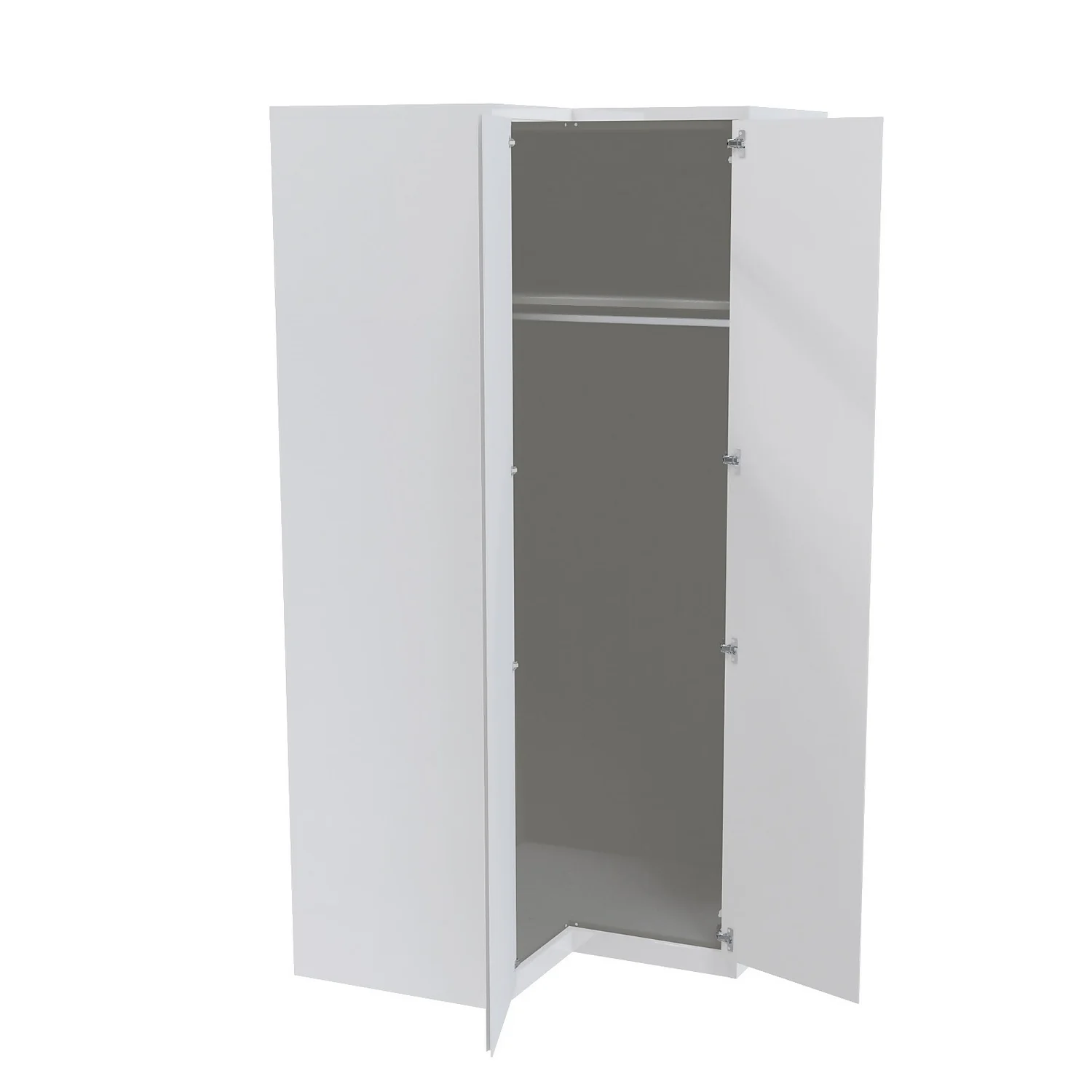 House Beautiful Escape Fitted Look Corner Wardrobe, Grey Carcass - Gloss White Handleless Doors (W) 1073mm X (H) 2226mm - Image 2