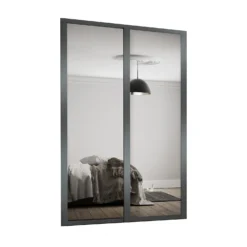 Shaker 2 Door Sliding Wardrobe Kit Mirror With Graphite Frame (W)1753 X (H)2260mm
